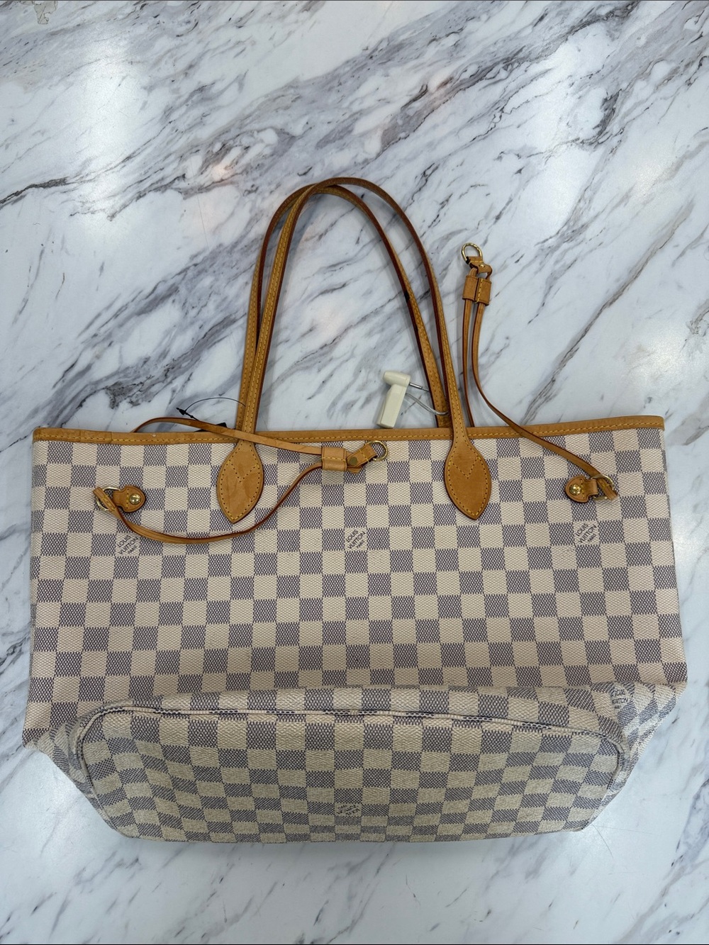 Louis Vuitton Damier Azur Canvas Tote with Tan Leather Trim
